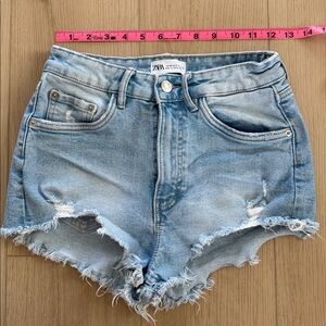 Zara Light Blue Frayed Denim Shorts
